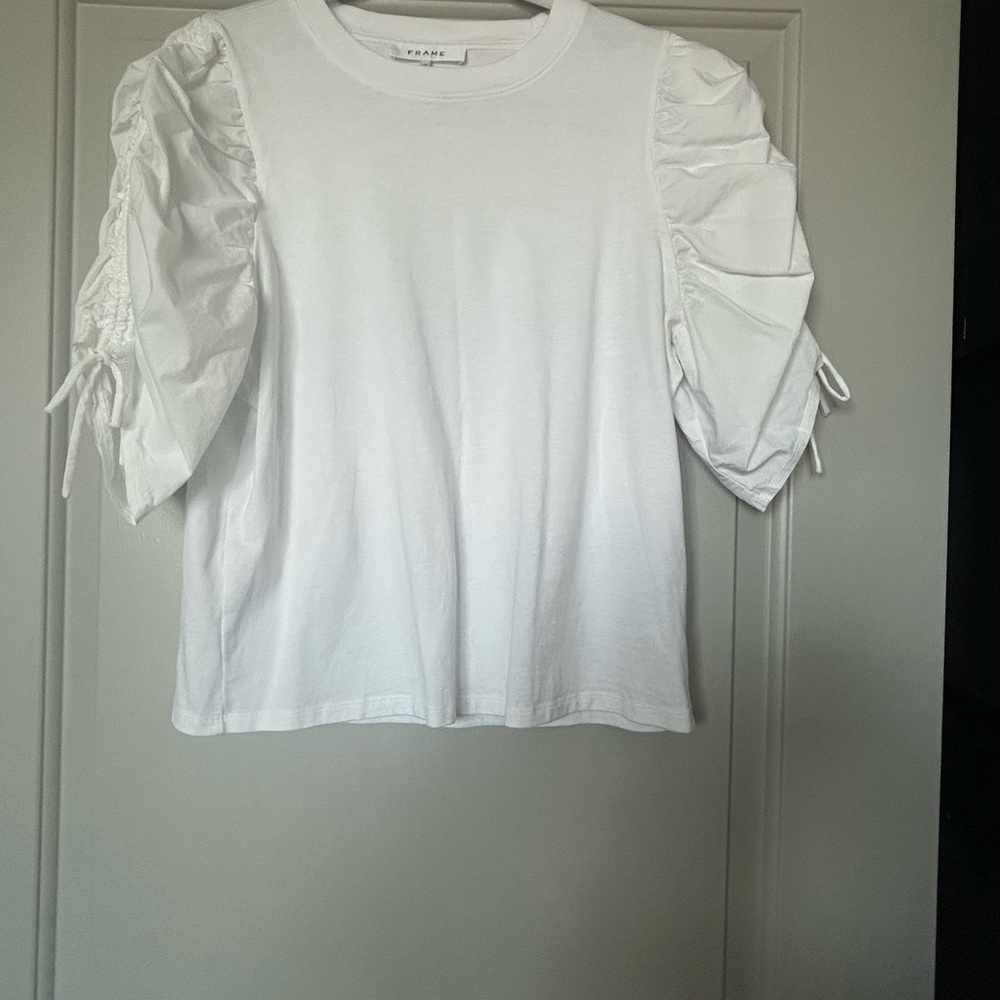 Frame ruched tie sleeve white Top